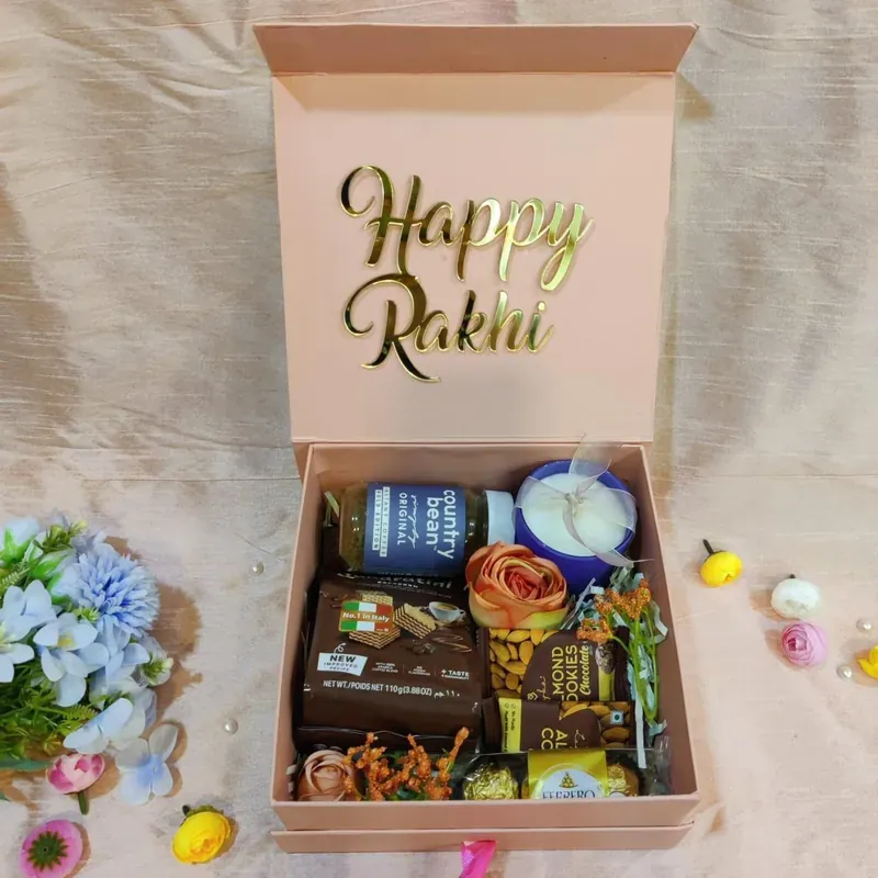 Rakhi Corporate Gift Hamper — Dry Fruits & Sweets Happy Rakhi Celebrations hamper with sweets, chocolates, and decorative Rakhi thread — festive gifting India