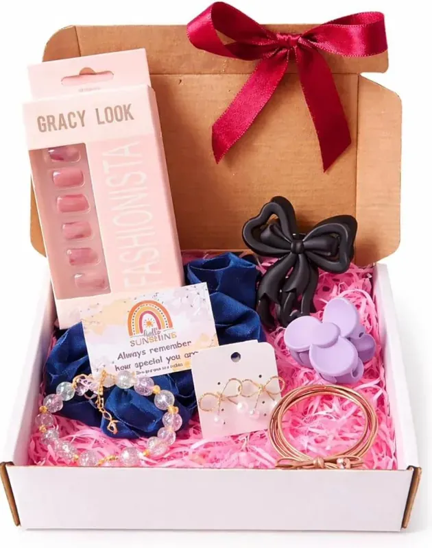 Women's Accessories Gift Hamper — Jewelry & Scrunchies Inside view of women's accessories gift box showing curated beauty and self-care items arrangement
