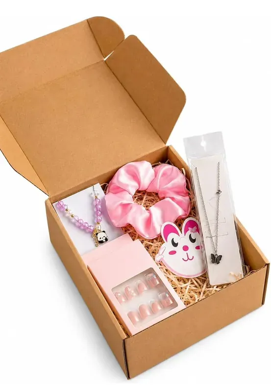 Women's Accessories Gift Hamper — Jewelry & Scrunchies Close-up of women's accessories corporate gift box with elegant packaging and satin ribbon
